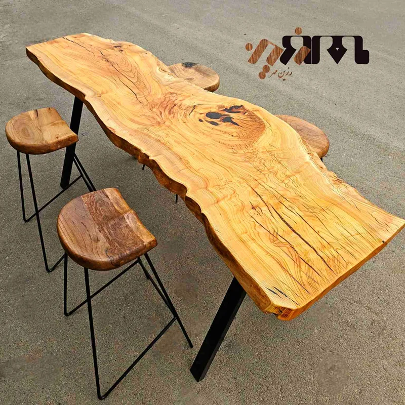میز غذاخوری 4نفره سبک روستیک اسلب چوب آزاد با صندلی