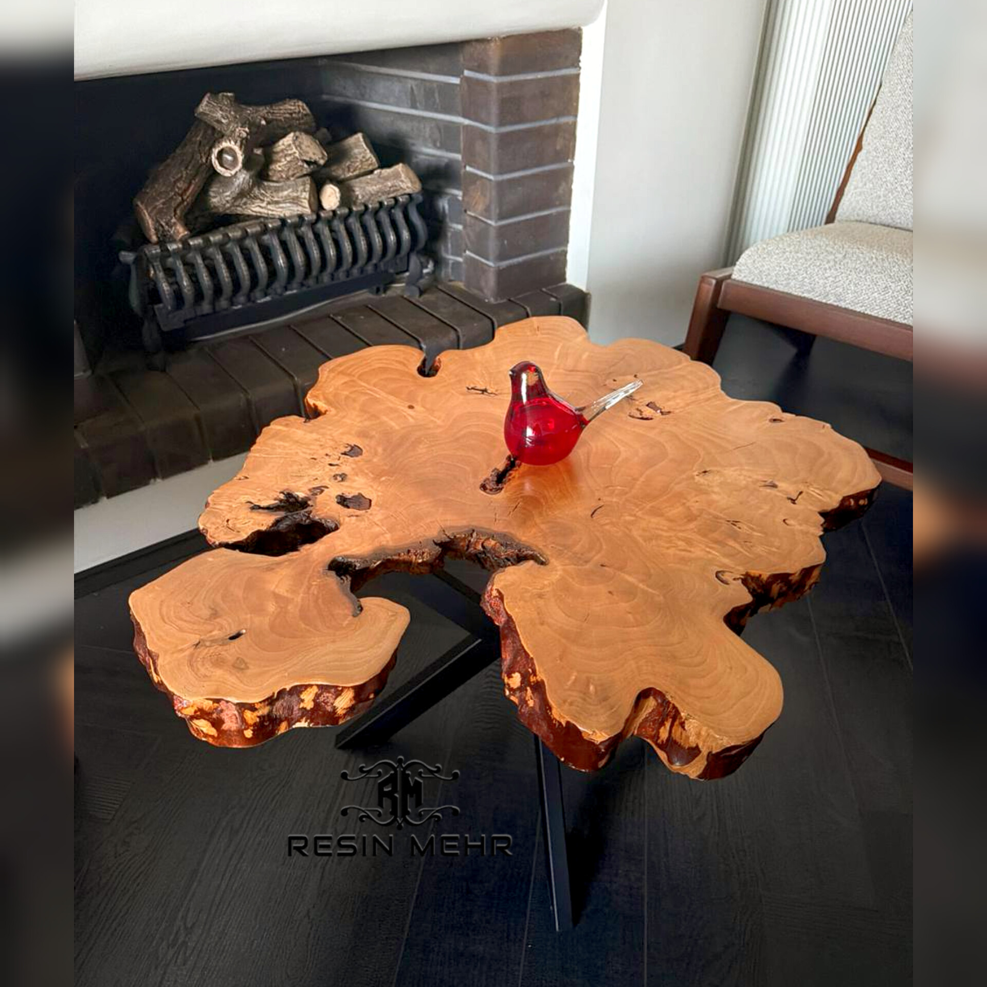 میز عسلی سبک روستیک چوب توسکا