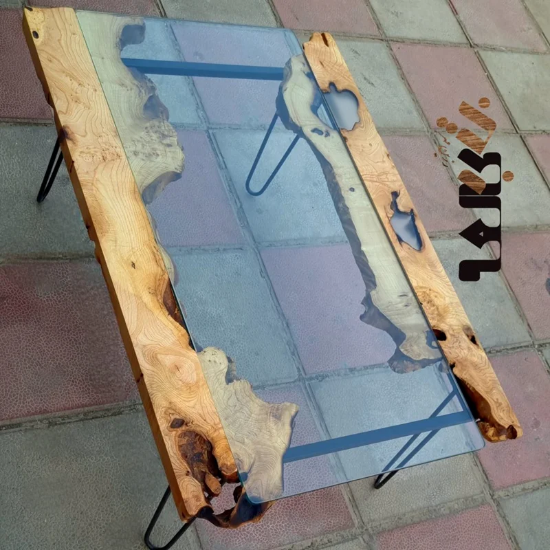 میز جلو مبلی ترکیب چوب و شیشه